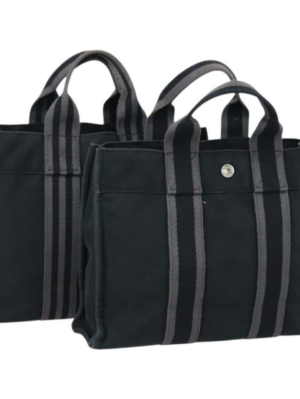 HERMES Fourre ToutPM Hand Bag Canvas 2 Set Black Auth 157076